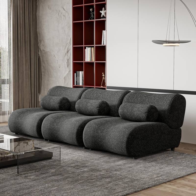 Chenille Modular Sectional Sofa Set, 3-Seater with Curved Design