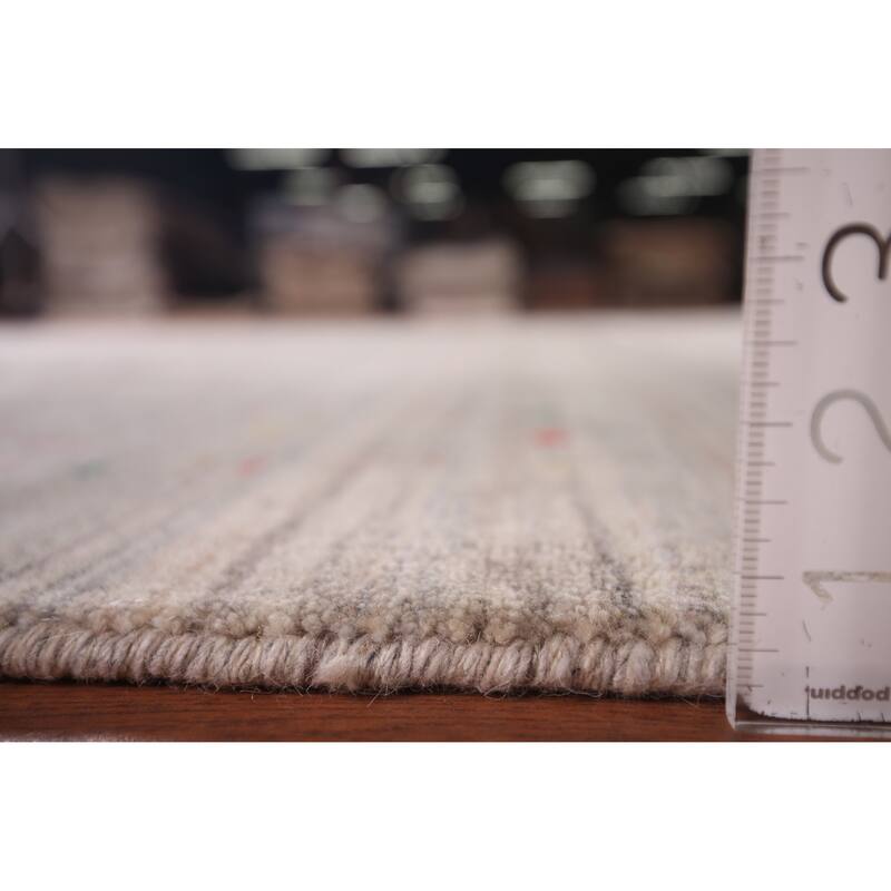 Tribal Striped Gabbeh Square Area Rug Handmade Wool Carpet - 7'10" X 7'11"