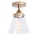 preview thumbnail 4 of 6, Vintage Gold 1-Light Cone Shape Transparent Glass Ceiling Semi Flush Mount