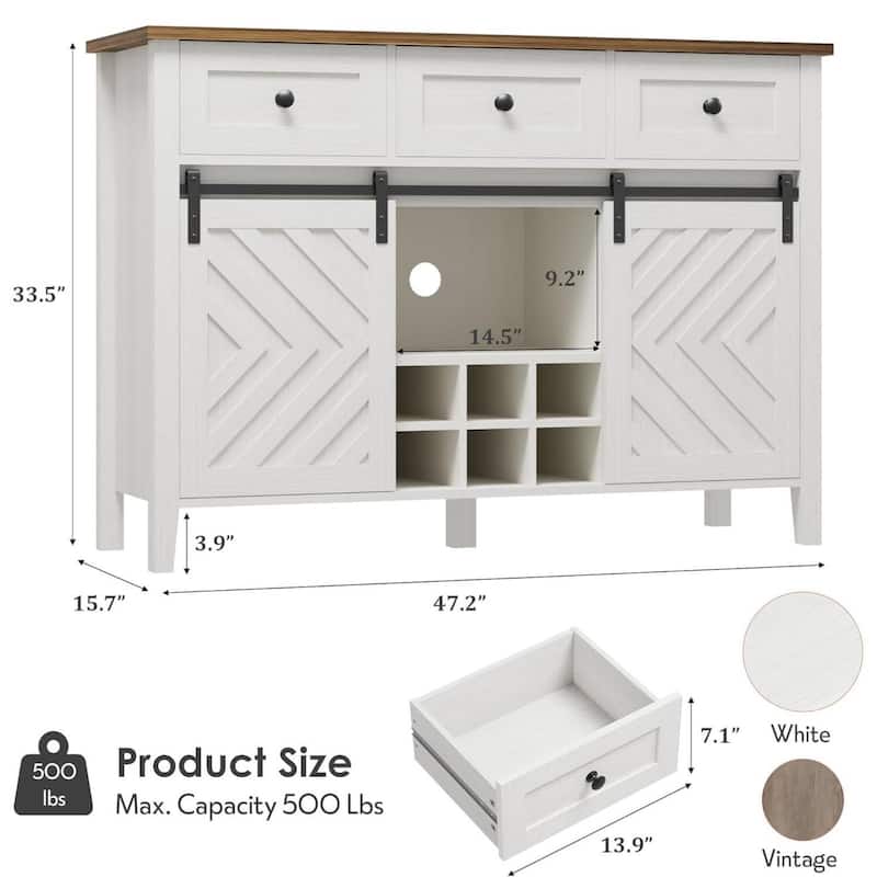 Rustic Farmhouse 47.2'' Buffet Cabinet with Sliding Barn Door for Kitchen, Living Room - N/A