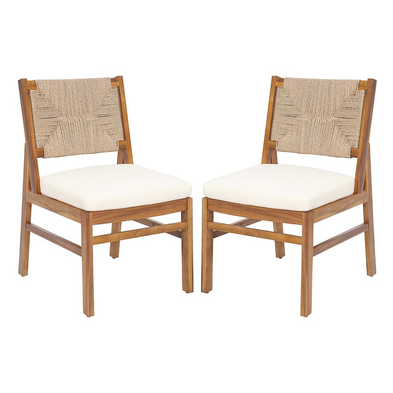 Christopher Knight Home - Mindy Outdoor Acacia Wood & Handwoven Wicker Dining Chairs with Cushions (Set of 2)