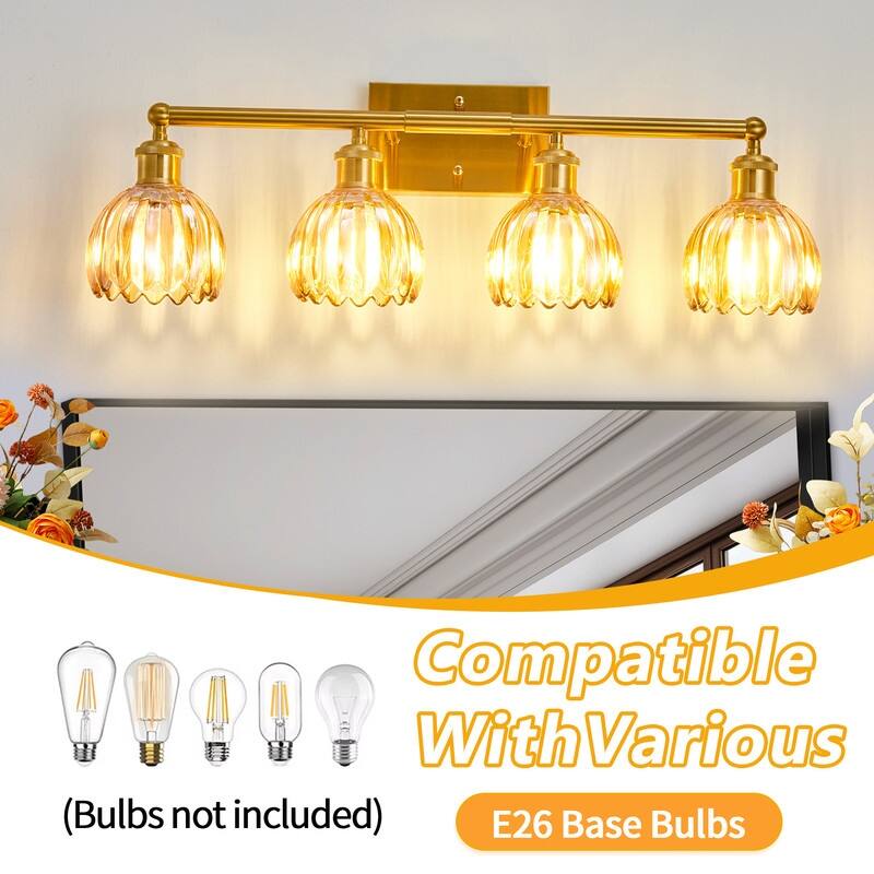 Modern Vintage Bathroom Vanity Light - Patterned Glass Shade E26 Bulb Base