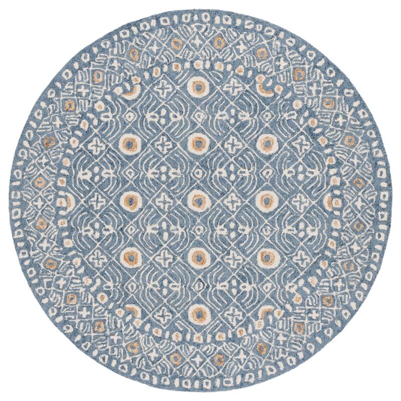 SAFAVIEH Handmade Micro-Loop Reglind Wool Rug - 5' Round - Blue/Ivory