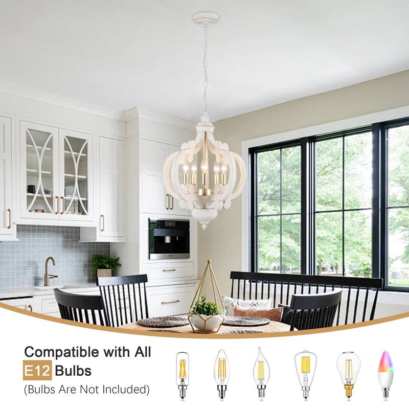 5-Light Country Wood Chandelier Light Fixture for Kitchen Island Dining Room
