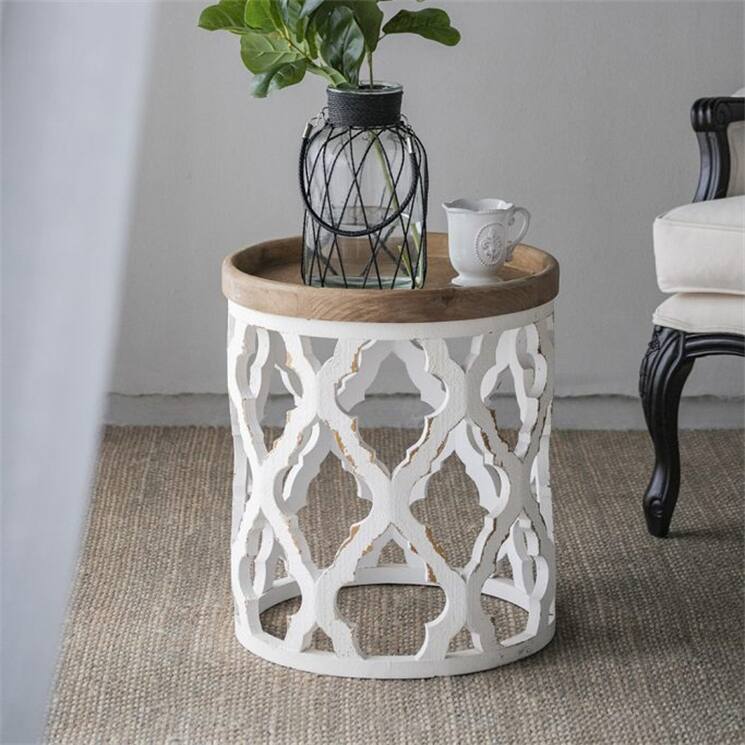 Distressed White Wooden Side Table - Off-White