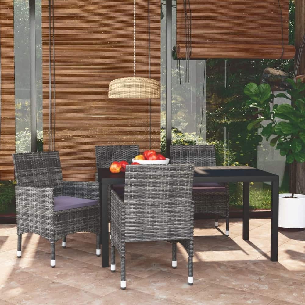 vidaXL Patio Dining Set with Cushions Poly Rattan