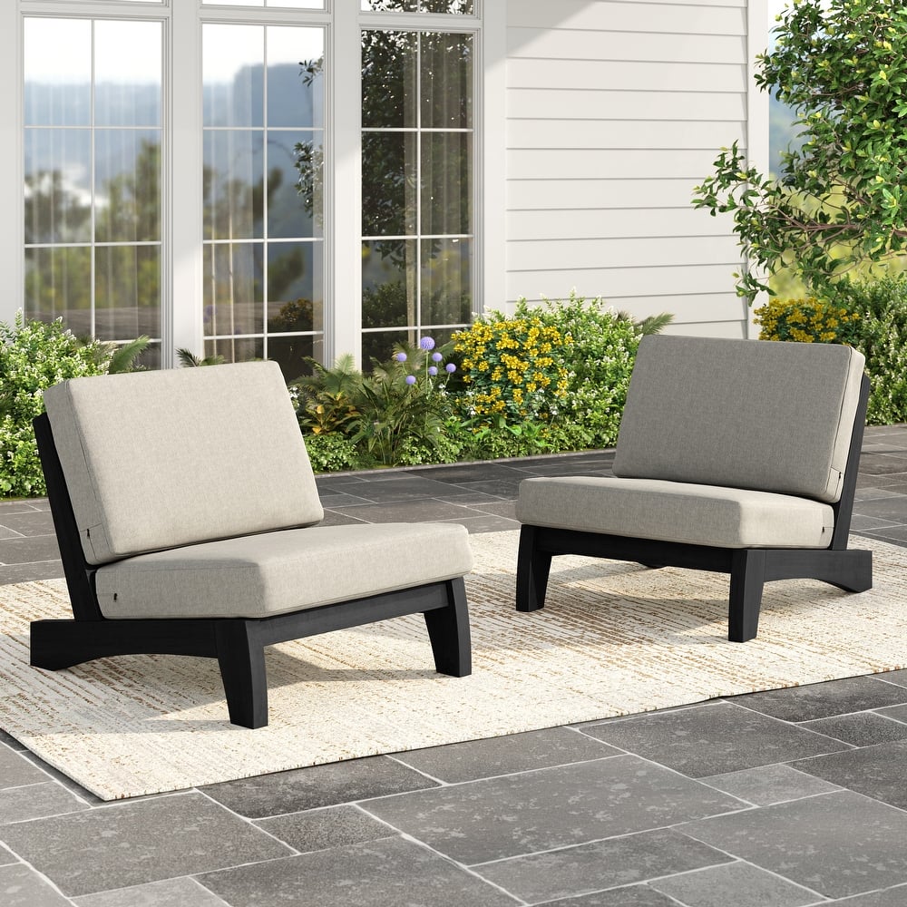 Set of 2 Patio Teak Wood Outdoor Club Chair with Cushions