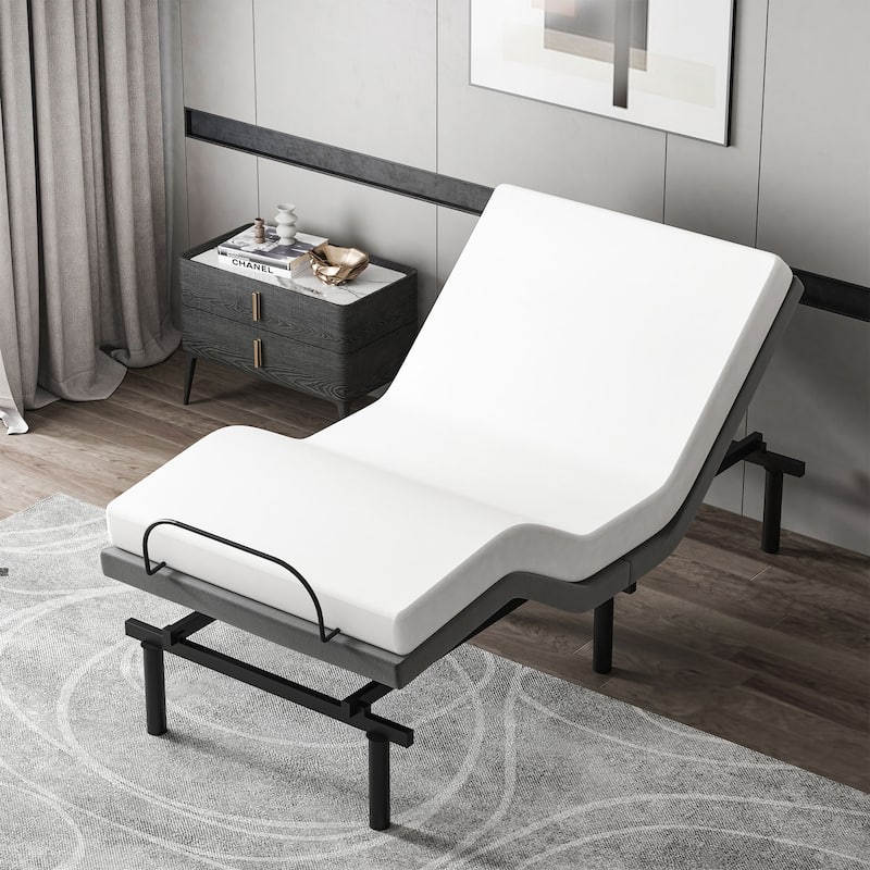 HOMCOM Ergonomic 35" x 79" Adjustable Bed Base, Zero Gravity Base for Stress Management w/Head and Foot Incline Grey