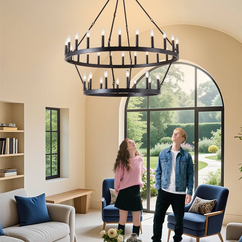 Large Black Large Wagon Wheel Chandelier Modern Farmhouse Candle Chandeliers