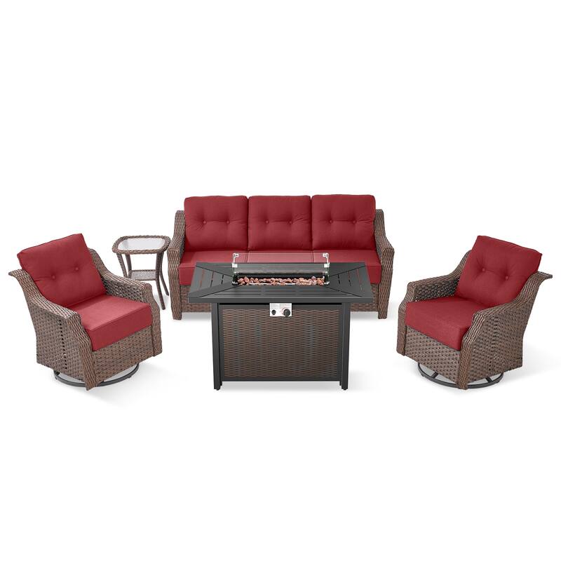 5-Piece Sofa Swivel Chairs with 43" Firepit Table