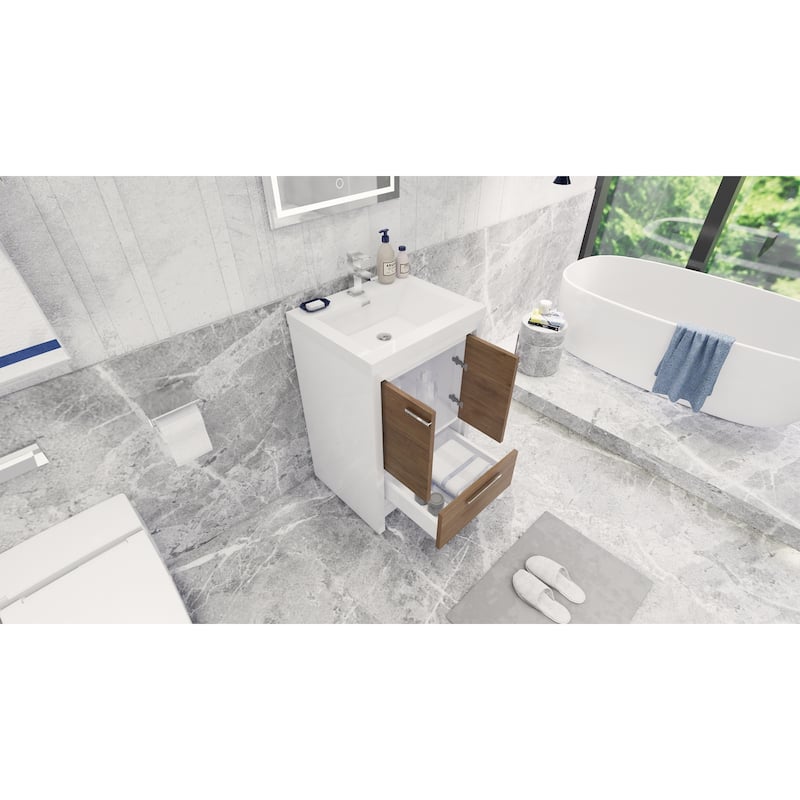 dolce 24 natural oak finish freestanding bath vanity with single basin reinforced acrylic top