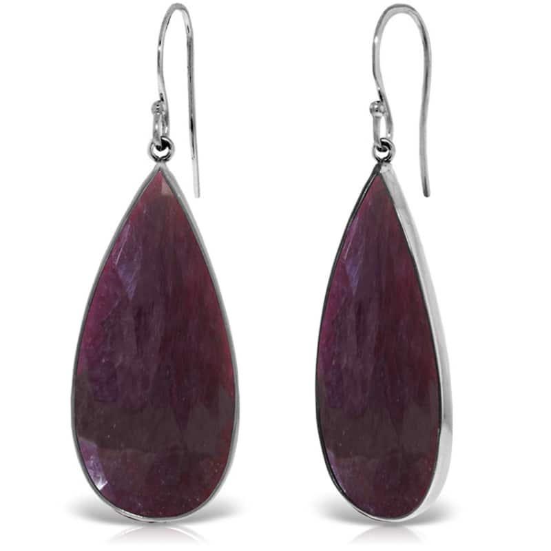 14K Solid Gold Fish Hook Natural Ruby Gemstone Chandelier Earrings - White