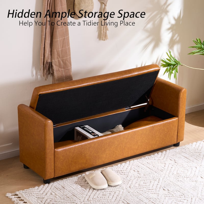 Velvet/Leather Storage Bench for Bedroom,End of Bed Bench for King Size Bed, Modern Upholstered Long Ottoman Bench for Entryway
