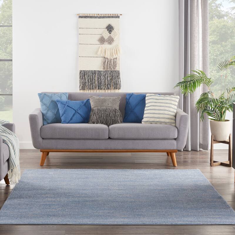 Nourison Essentials Solid Contemporary Indoor/Outdoor Area Rug - 9' Square - Blue/Grey