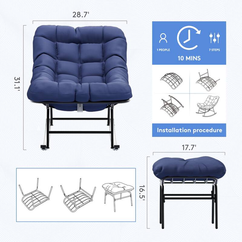 Metal Frame Chair and Footrest Set with Detachable Cushions – Outdoor Comfort and Durability
