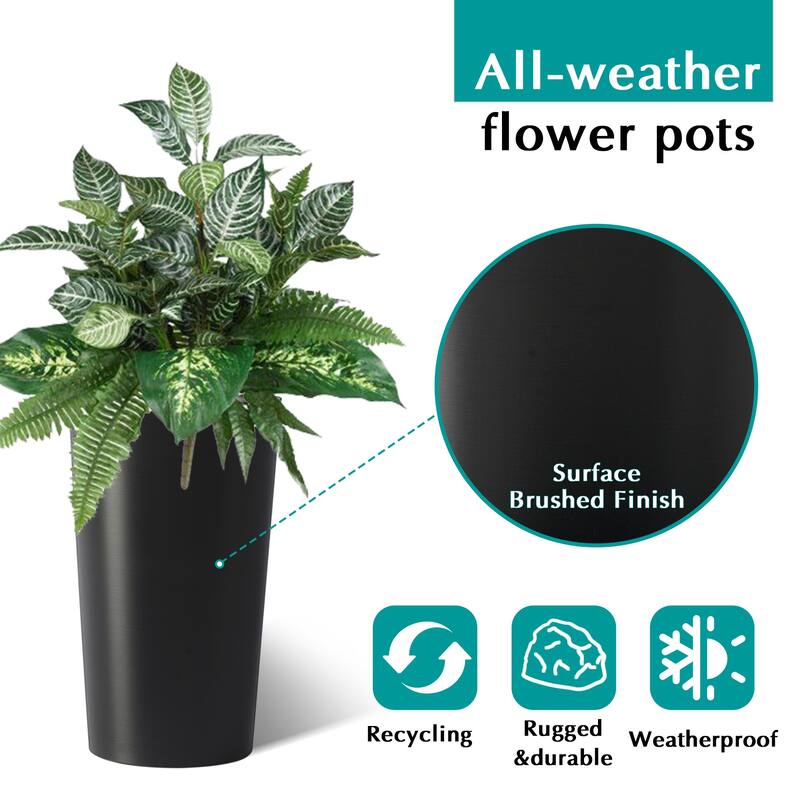 Anmytek Set of 2 Tall Black Planters 21.7 Inch Tapered Plastic Pots Weather Resistant for Indoor Outdoor Patio Entryway