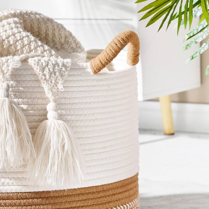 Large Blanket Basket (20"x13"),Woven Baskets for storage Baby Laundry Hamper - 20"L x 20"W x 13"H