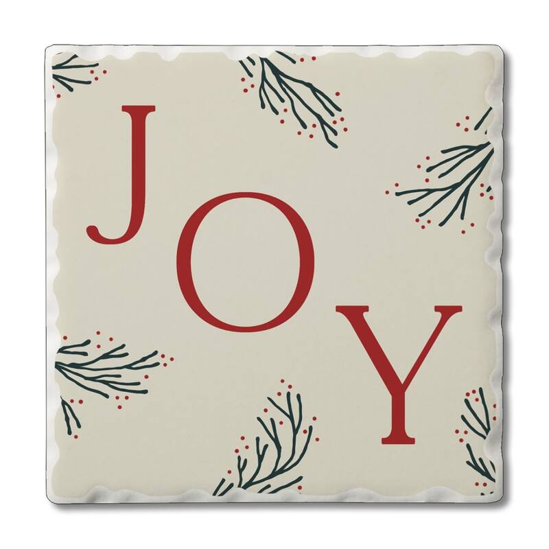 Joy 4 Pack Single Absorbent Stone Coaster with Protective Cork Backing Made in The USA 4" Square, Easily Wipes Clean - Multi