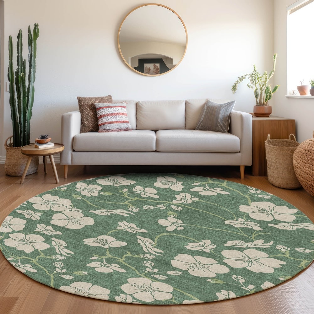 Machine Washable Indoor/ Outdoor Floral Zen Chantille Rug