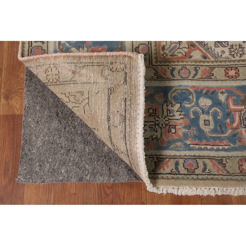 Blue Tabriz Vintage Persian Rug Handmade Wool Carpet - 9'10" x 12'9"