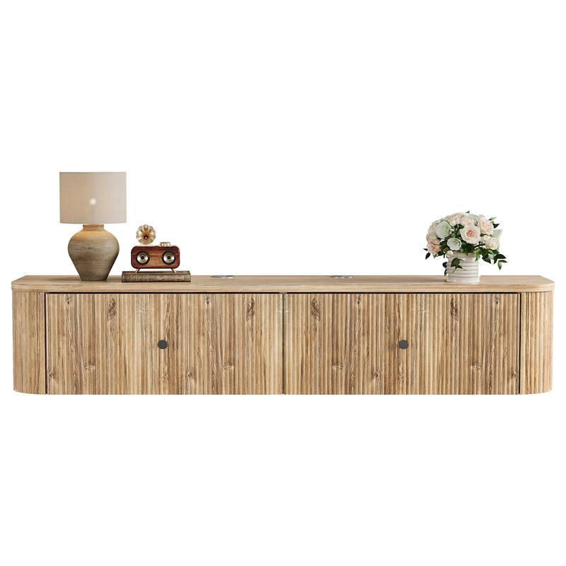 55-Inch Floating TV Stand, Wall Mounted TV Console with 2 Drawers