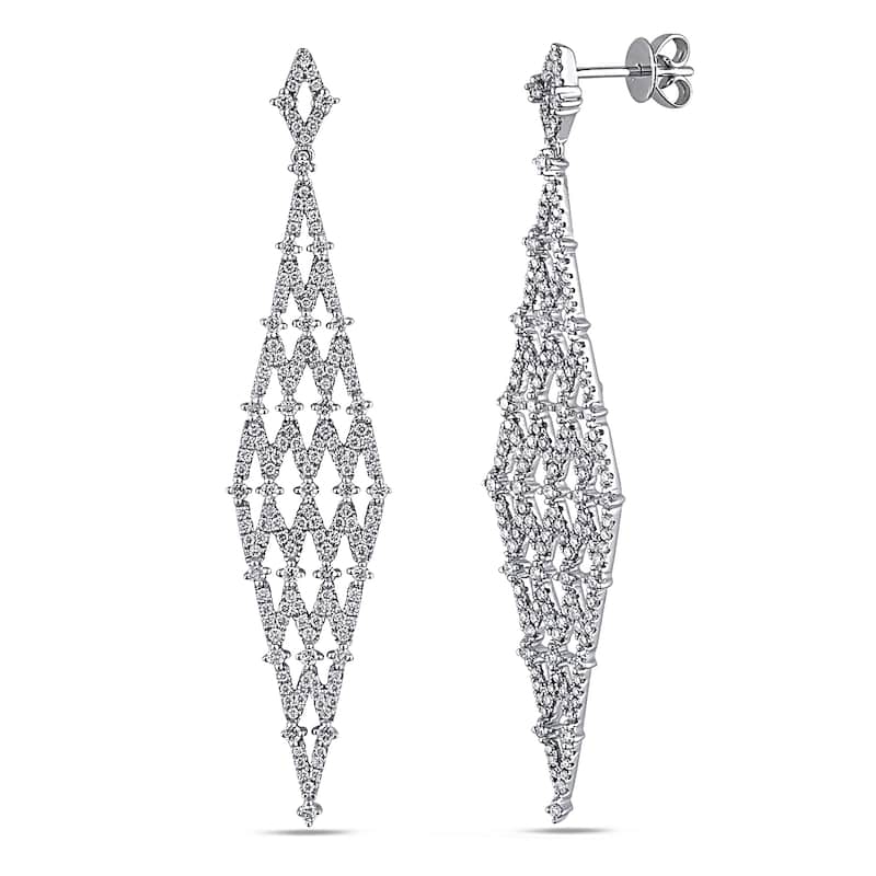 Miadora 1 5/8ct TDW Diamond Lattice Earrings in 14k White Gold