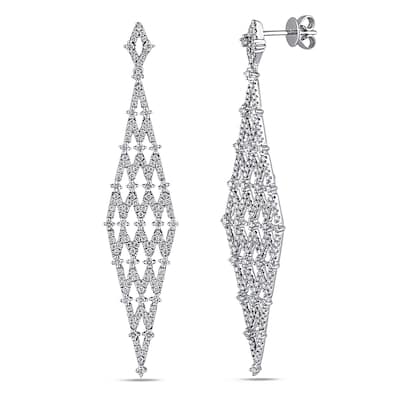 Miadora 1 5/8ct TDW Diamond Lattice Earrings in 14k White Gold