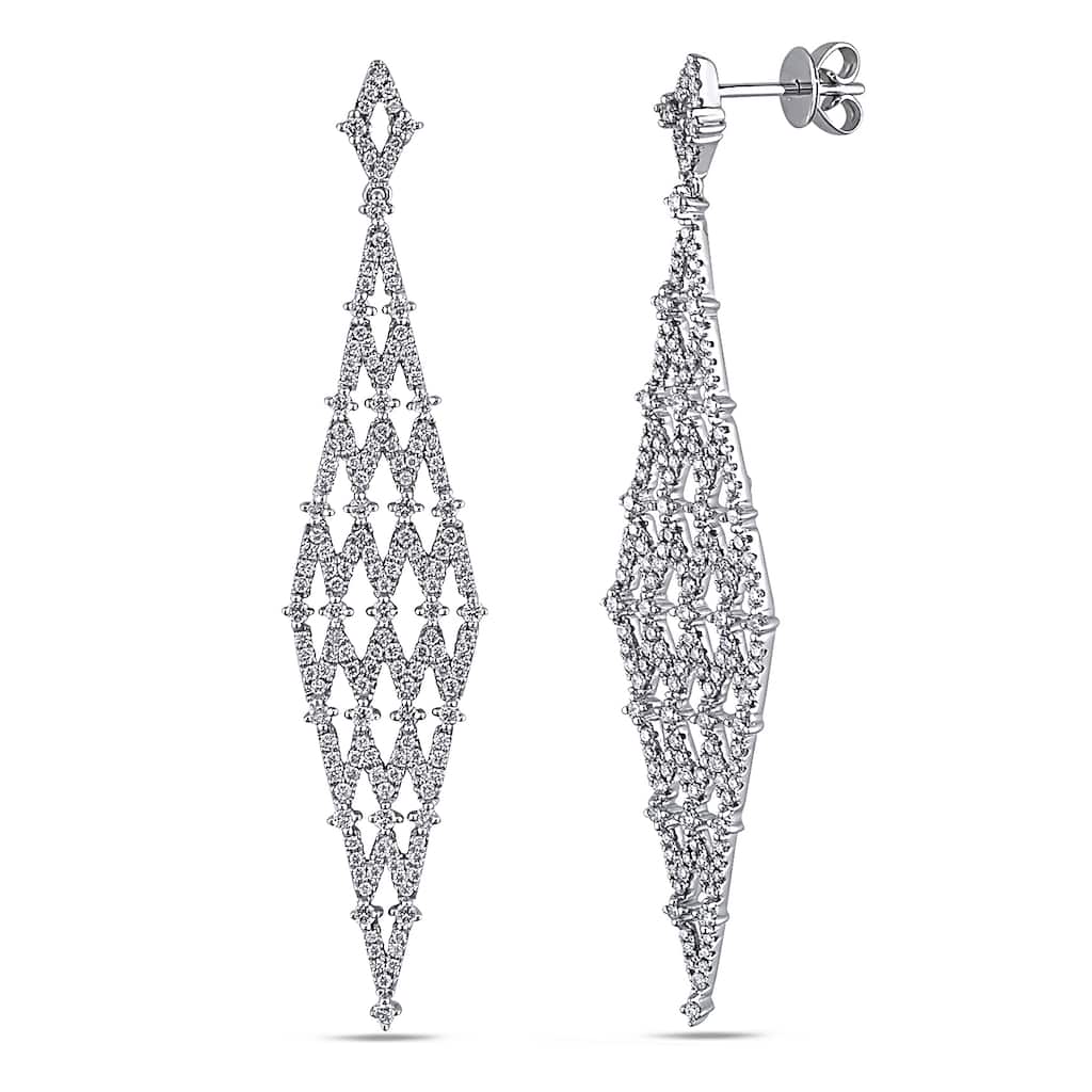 Miadora 1 5/8ct TDW Diamond Lattice Earrings in 14k White Gold