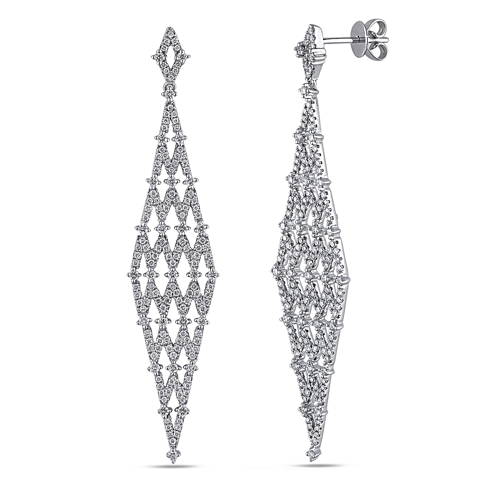 Miadora 1 5/8ct TDW Diamond Lattice Earrings in 14k White Gold