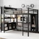 preview thumbnail 42 of 50, All-in-One Metal Loft Bed with L-Shaped Desk & Wardrobe, Bedrooms Bed Frame with Storage Cubes, Shelves, Full-Length Guardrails