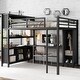 preview thumbnail 14 of 22, Queen Size Metal High Loft Bed Frame with Wooden Open Headboard, Storage Cubes, Shelves, Wardrobe and L-shaped Desk