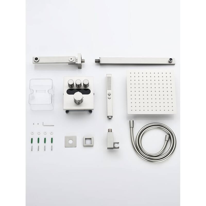 Lefton Shower System in Fahrenheit Display, 10” Overhead Shower Head with Handheld Spray Showerhead and Bathtub Faucet, SSWM2502