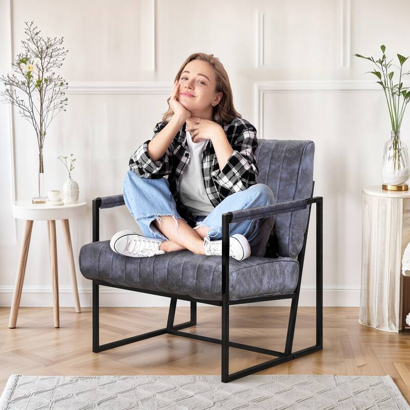 Upholstered Accent Chair with Wide Large Backrest and Thick Cushion, Reading Chair for Living Room