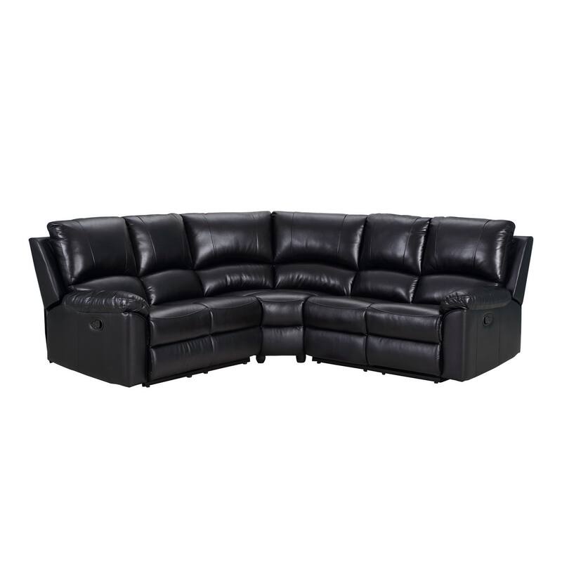 Contemporary Black Faux Leather Upholstered Manual Recline Sectional