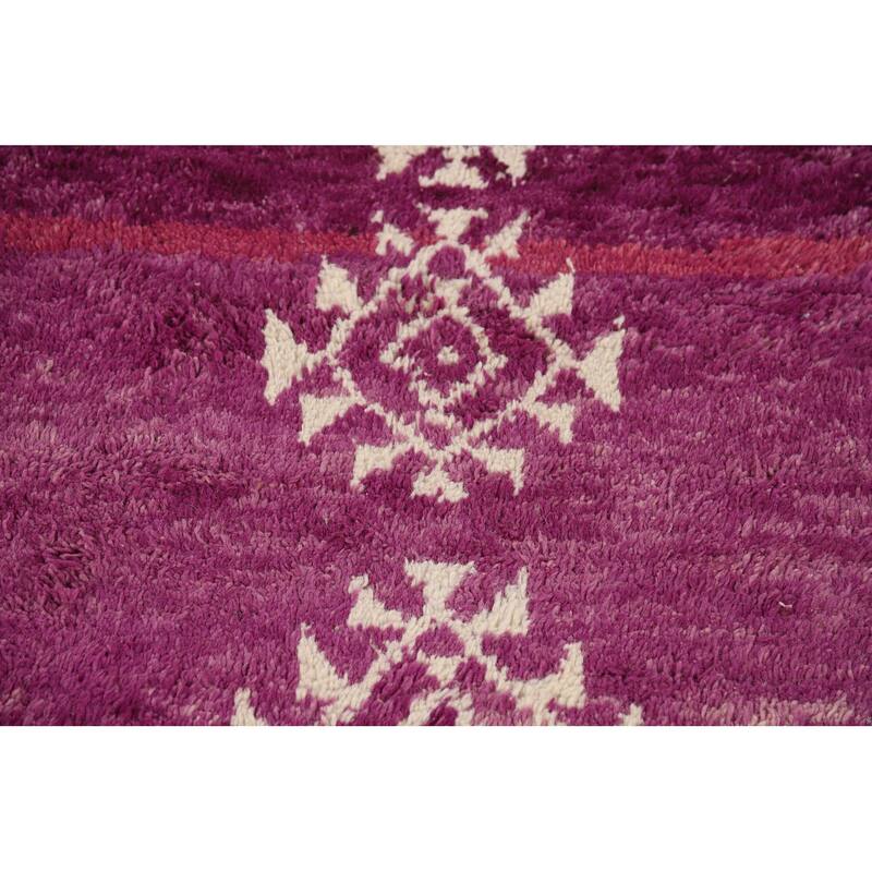 Purple Plush Moroccan Accent Rug Hand-Knotted Wool Carpet - 3'0" x 5'5"