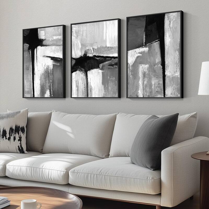 Framed Black and White Gray Modern Abstract Wall Art