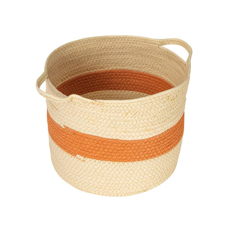 Household Essentials Handwoven Paper Rope Basket with Stripe and Handles