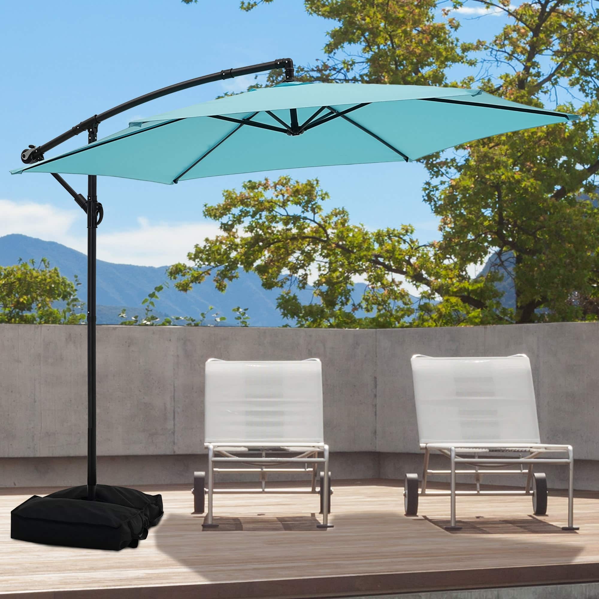 ainfox 11ft 2 tier offset hanging patio solar-powered umbrella 15ft Large with Solar Lights, Double-Sided Outdo  Shop Tacu Overall Dimensions 10ft Patio Umbrella Aluminum Offset