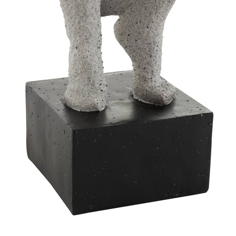 Gray Polystone Crouching People Decorative Sculpture with Black Square Base