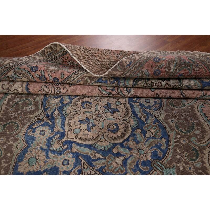 Pink Tabriz Persian Vintage Area Rug Hand-Knotted Wool Carpet - 9'7" x 12'4"