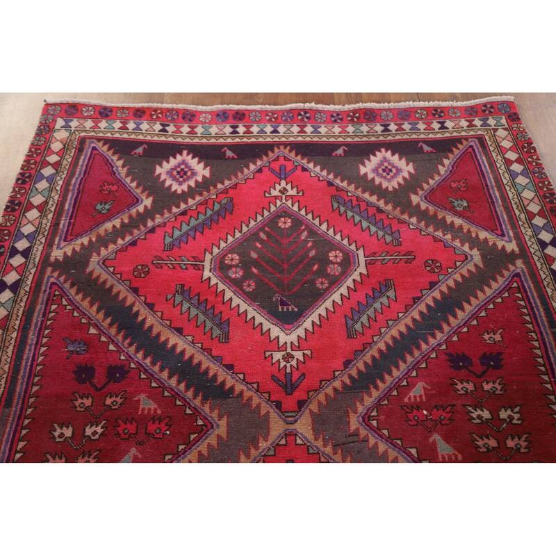 Hand Knotted Oriental 100% Wool Carpet Traditional Tribal Pink Meshkin Area Rug - 9' 11'' X 4' 7''