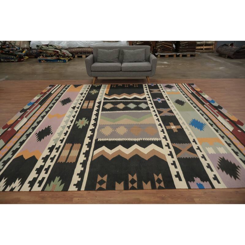 Hand Woven Oriental 100% Wool Carpet Southwestern Tribal Multi-Colored Kilim Area Rug - 11' 4'' X 11' 5''
