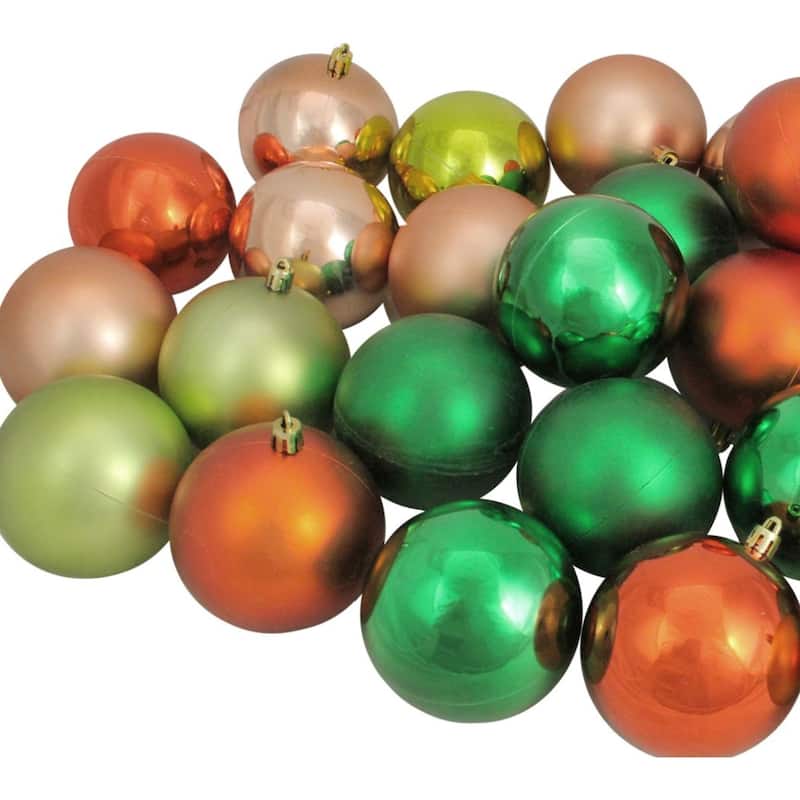 32ct Green Orange Shatterproof 2-Finish Christmas Ornament 3.25"