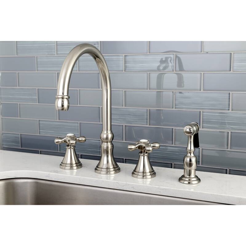 Kingston Brass Governor Widespread Kitchen Faucet with Metal Cross