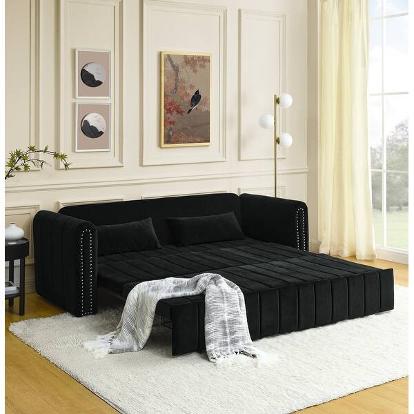 Velvet Loveseat Sofa with Pillows Pull-Out Sofa Bed with Drawers