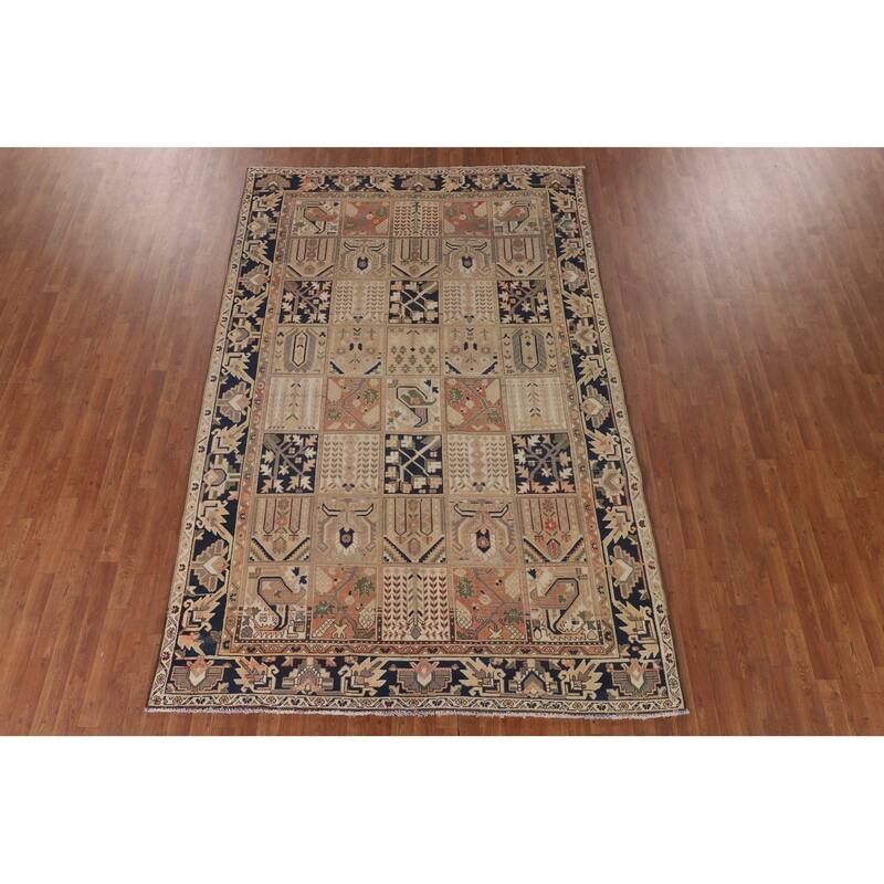 Garden Design Bakhtiari Persian Vintage Rug Handmade Peach Wool Carpet - 6'9"x 10'4"