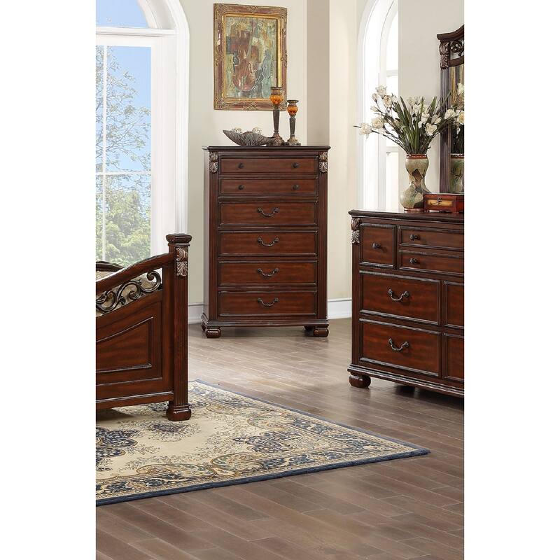 5 Drawers Wood Chest In Brown Finish