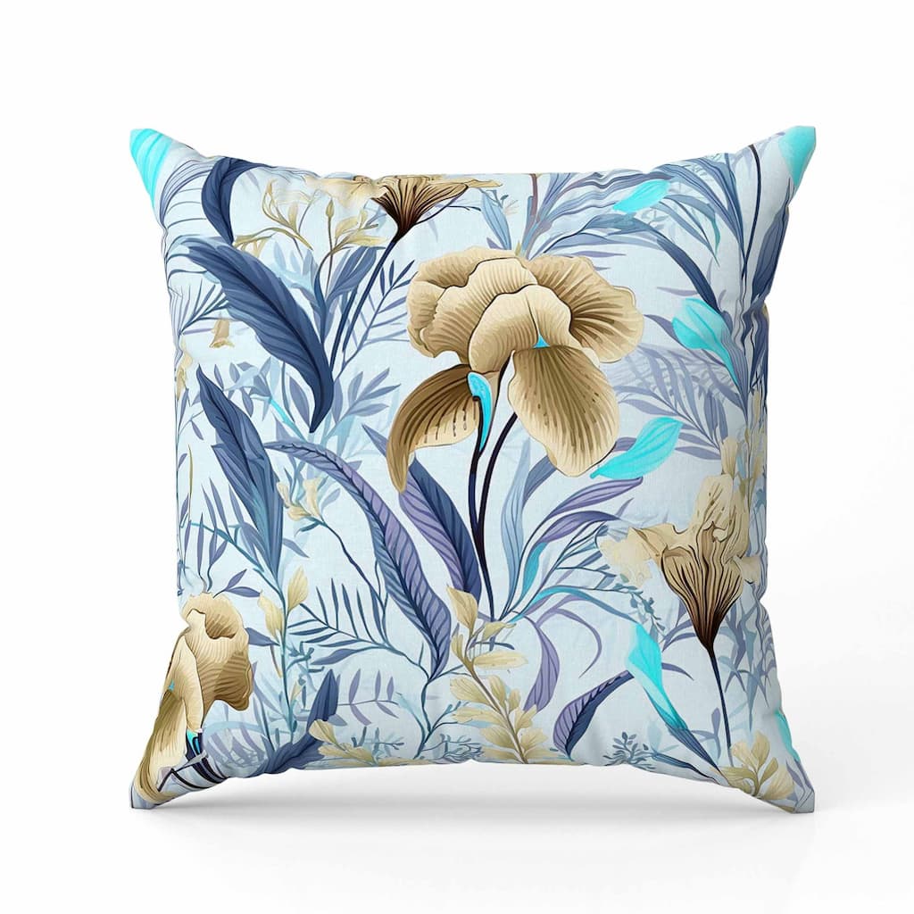 Breezy Buds Indoor/Outdoor Reversible Throw Pillow Blue and Beige