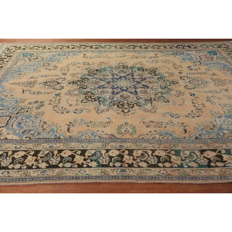 Traditional Floral Mashad Persian Rug Handmade Wool Carpet - 9'9"x 12'6"