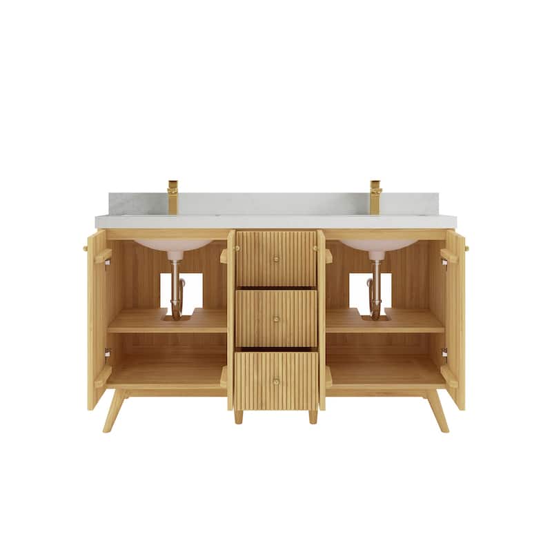 Willow Collections 60 in. W x 22 in. D Pasadena Solid Teak Double Sink Bathroom Vanity with Countertop